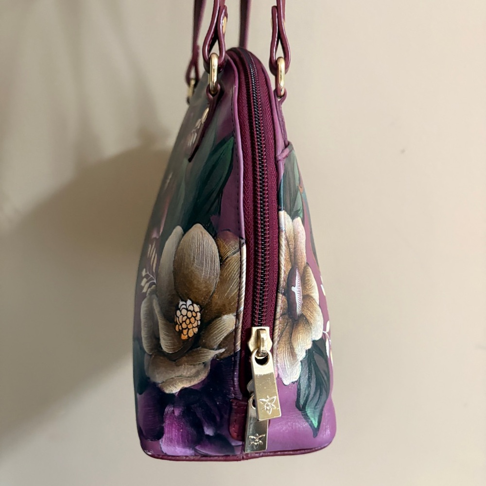 Anuschka Hand-Painted Floral Dome Shoulder Bag in Plum NWT - Picture 7 of 10